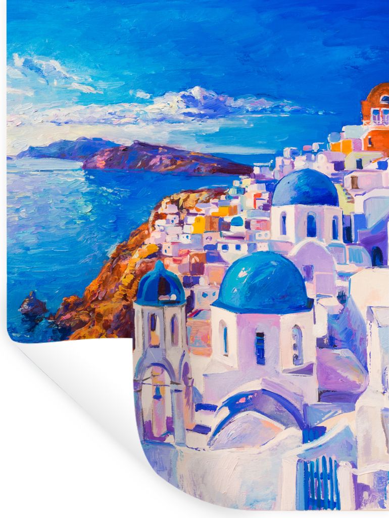 MuchoWow Wandtattoo Wandsticker Wandaufkleber Malerei - Griechenland - Wasser - Öl 30x40 cm Selbstklebend und Repositionierbar - Sticker - Dekor...