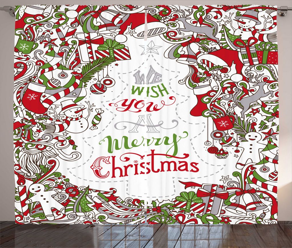 ABAKUHAUS Weihnachten Rustikaler Vorhang, Sankt-Schneemann-Wünsche, Wohnzimmer Universalband Gardinen mit Schlaufen und Haken, 280 x 245 cm, Mehrf...