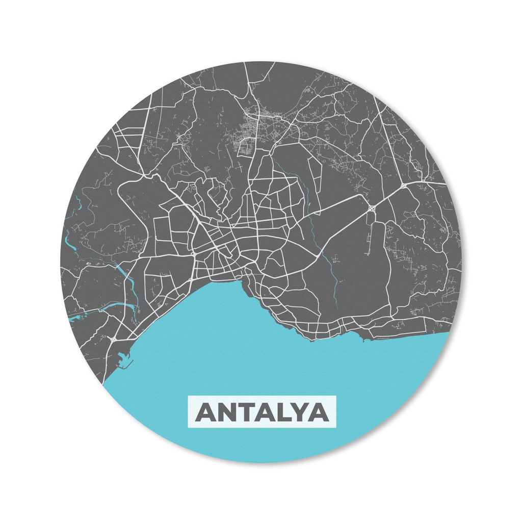 MuchoWow Mauspad Mousepad Antalya - Stadtplan - Blau - Karte 40x40 cm - Mousepads - Maus Mat - Pad - Mausunterlage - Schreibtisch Accessoires