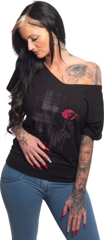Yakuza Damen Diffuse Wide Crew Neck T-Shirt, Schwarz, S