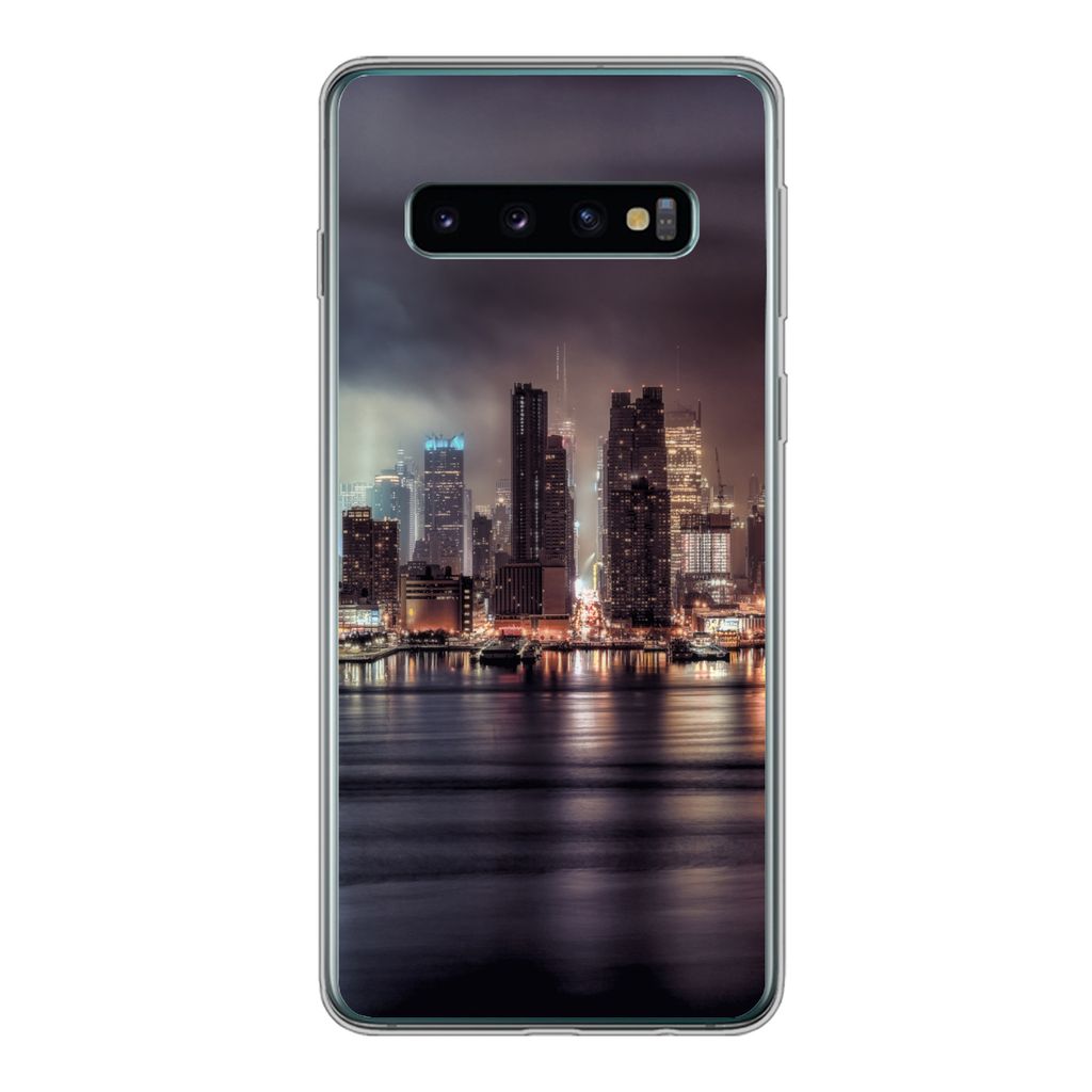 MuchoWow Handyhülle Schutzhülle Hülle für Samsung Galaxy S10 New York - Sturm - Skyline Silikon Softcase Handy Hülle - Handytasche