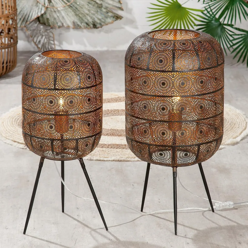 Gilde Menara Lampada Esclusiva Orientale Nero e Oro Attacco E27 50044