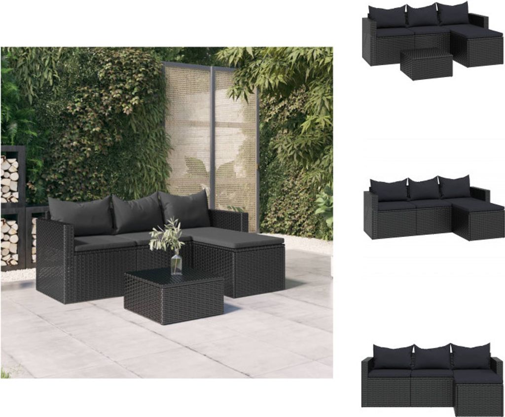 vidaXL Garten-Lounge-Set Schwarz Poly Rattan - Gartenmöbel-Sets