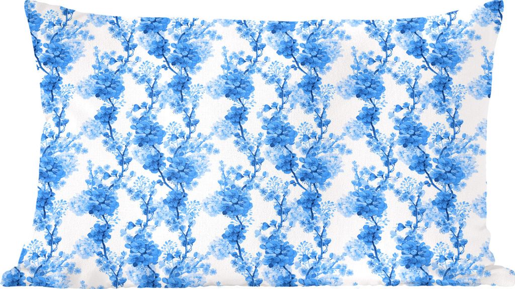 MuchoWow Zierkissen Sofakissen Wohnzimmer Dekokissen 50x30 cm Blumen - Blüte - Blau - Collage - Wohnzimmerdekoration - Polster mit Photo