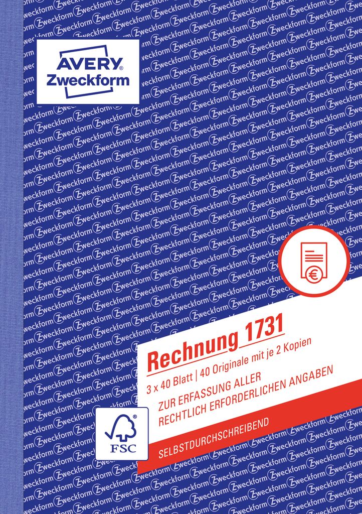 Avery Zweckform® 1731 Fattura, DIN A5, autocopiante, 3 x 40 Immagine del prodotto 