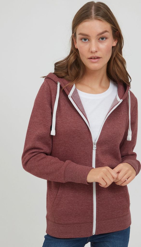 OXMO OXOlinda Damen Sweatjacke Kapuzenjacke Hoodie mit Kapuze Zip-Hoodie Zip-Jacke meliert mit Reißverschluss in Kontrastfarben dicke Kordeln