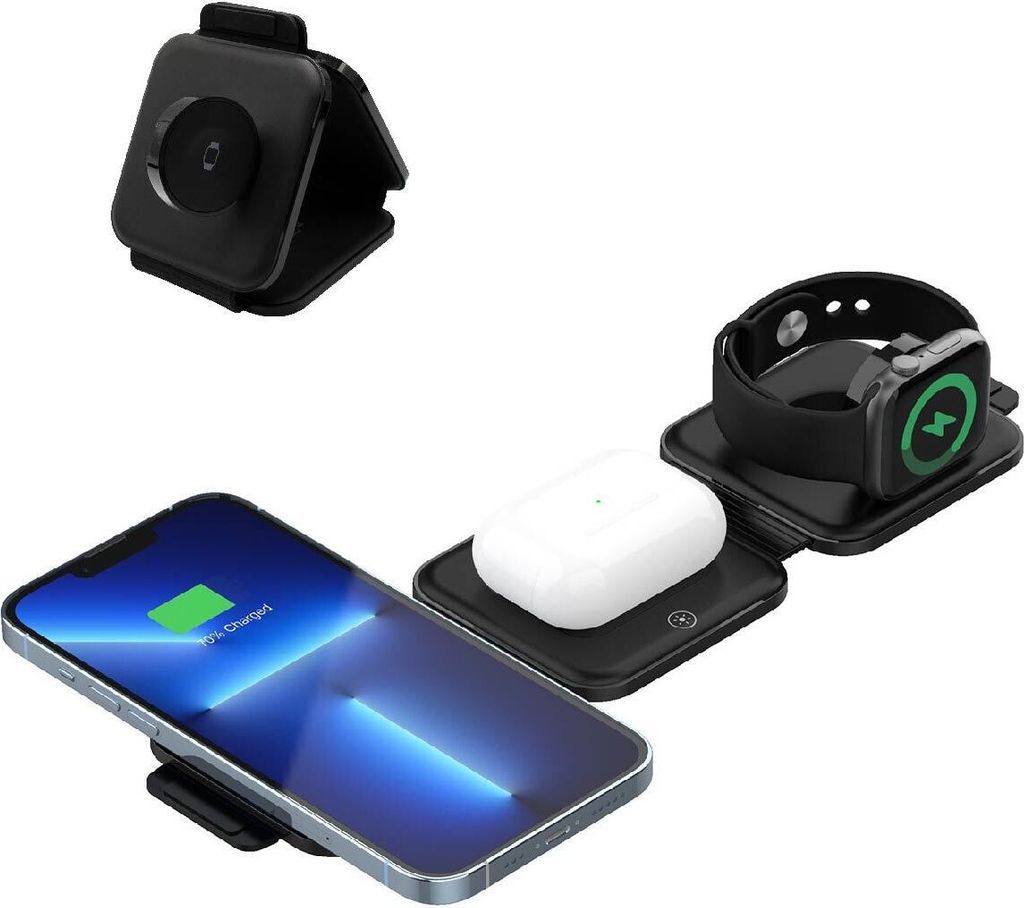 MMOBIEL MMOBIEL 3-in-1 Wireless Charger für iPhone, Apple Watch und AirPods - Wireless Charger Faltbares Ladestation - Schwarz