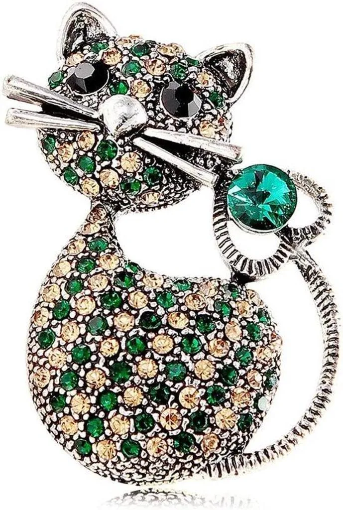 Bijou de Revers Chat pour Femme : Broche de Soirée Ornée de Cristaux