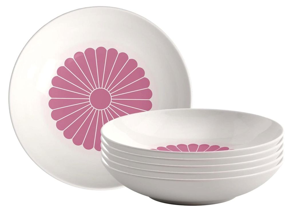 Fleur cassis Pastaschalen 6er Set, 24 cm, Schalen für Pasta, Nudeln, Bowls und Salate, tiefe Pastateller, Essteller, spülmaschinenfest und mikrow...