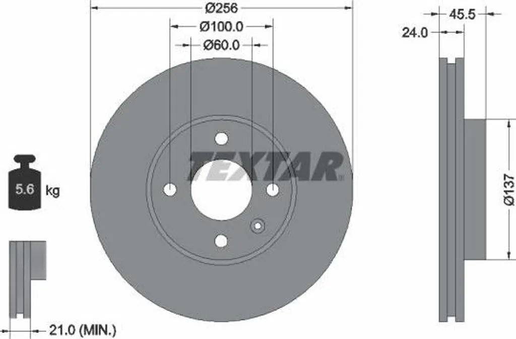 Disque de frein avant Textar 92241400 ventilé pour Chevrolet Aveo T300
