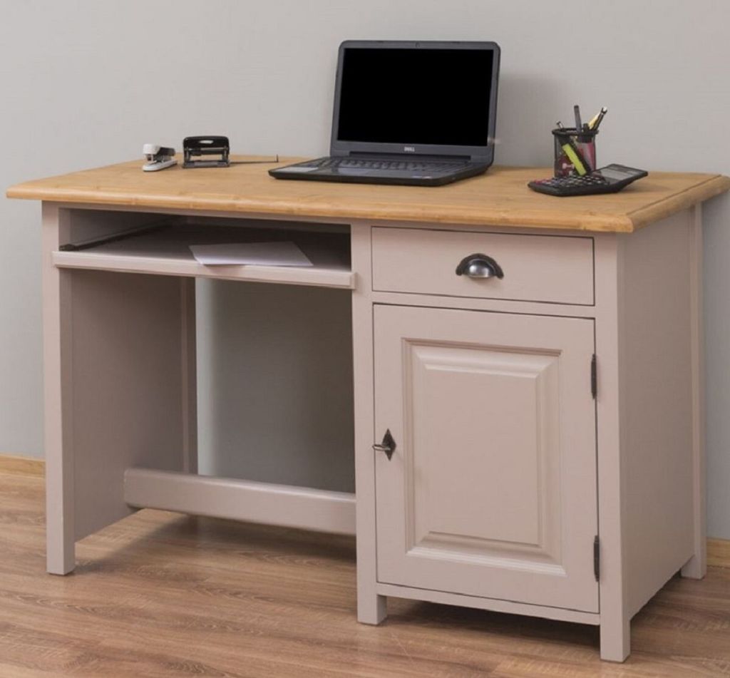 Casa Padrino Landhausstil Schreibtisch Grau / Naturfarben 130 x 60 x H. 78 cm - Massivholz Sekretär im Landhausstil - Büro Möbel - Massivholz M...