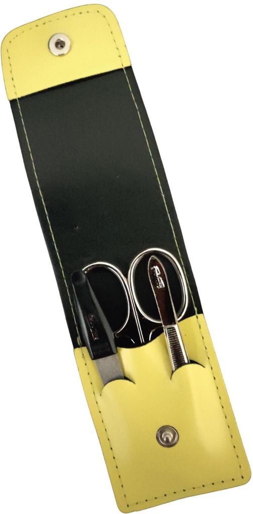 Solingen* Maniküre Set im Lederetui – Germany – Nagelschere, Saphirnagelfeile (grob/fein), Pinzette zur Nagelhautpflege – Echtes Leder Gelb