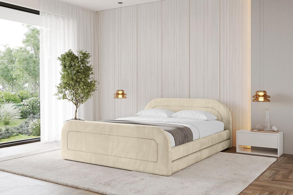 ALTDECOR Polsterbett mit Bettkasten - LERIS-Z-v1 140x200 Beige- Bett mit Kopfteil und Fußteil, Boxbett ohne Matratze, Doppelbett mit Stauraum