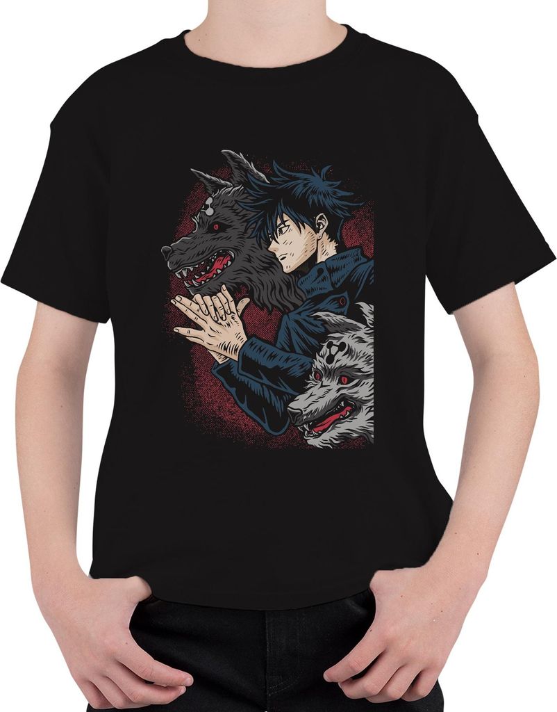 Wolfsbeschwörer Anime Shikigami Dämonenwolf düster Geschenk Uni Kinder T-Shirt, Schwarz, 152