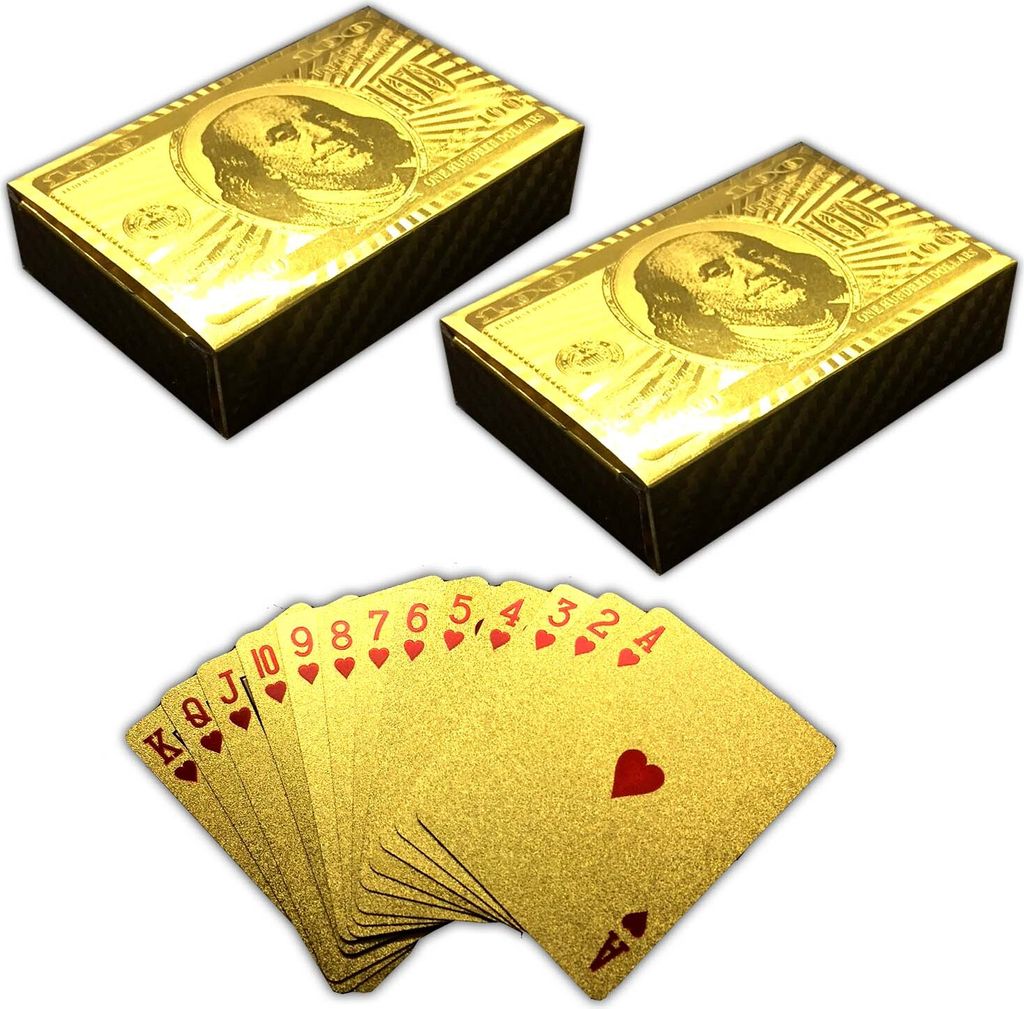 2x 54 Spielkarten 100$ Gold Design | Pokerkarten Skatkarten Produktbild 