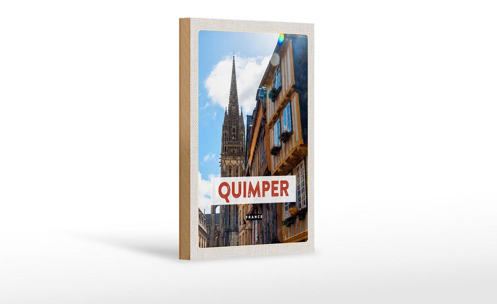 Holzschild Reise 12x18 cm Quimper France Kathedrale Geschenk