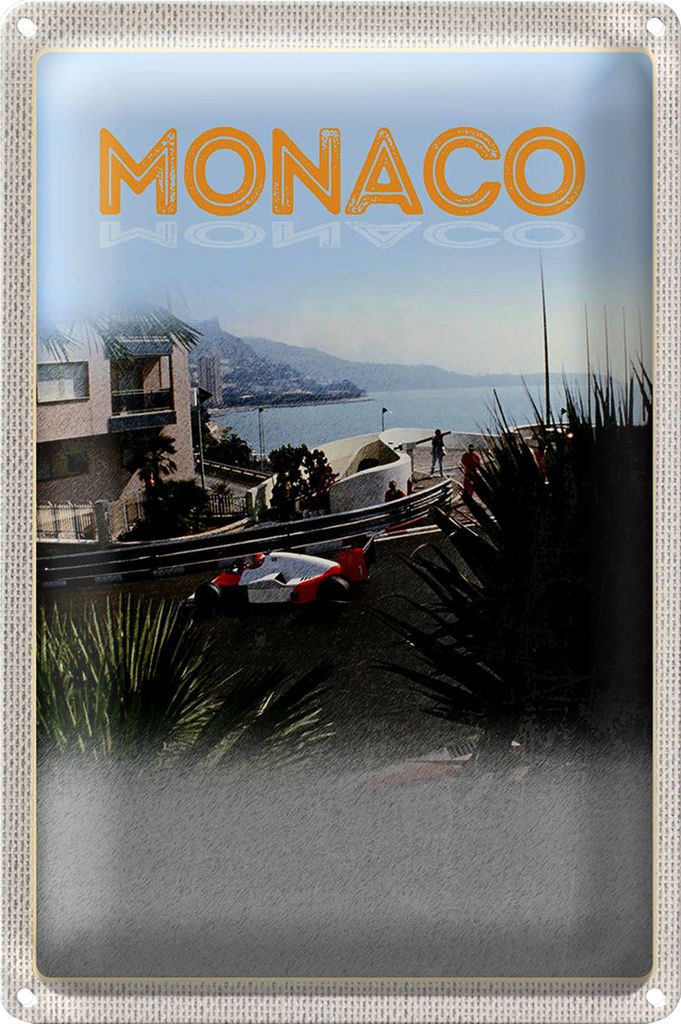 Blechschild Reise 40x30cm Monaco Frankreich Autorennen Strand