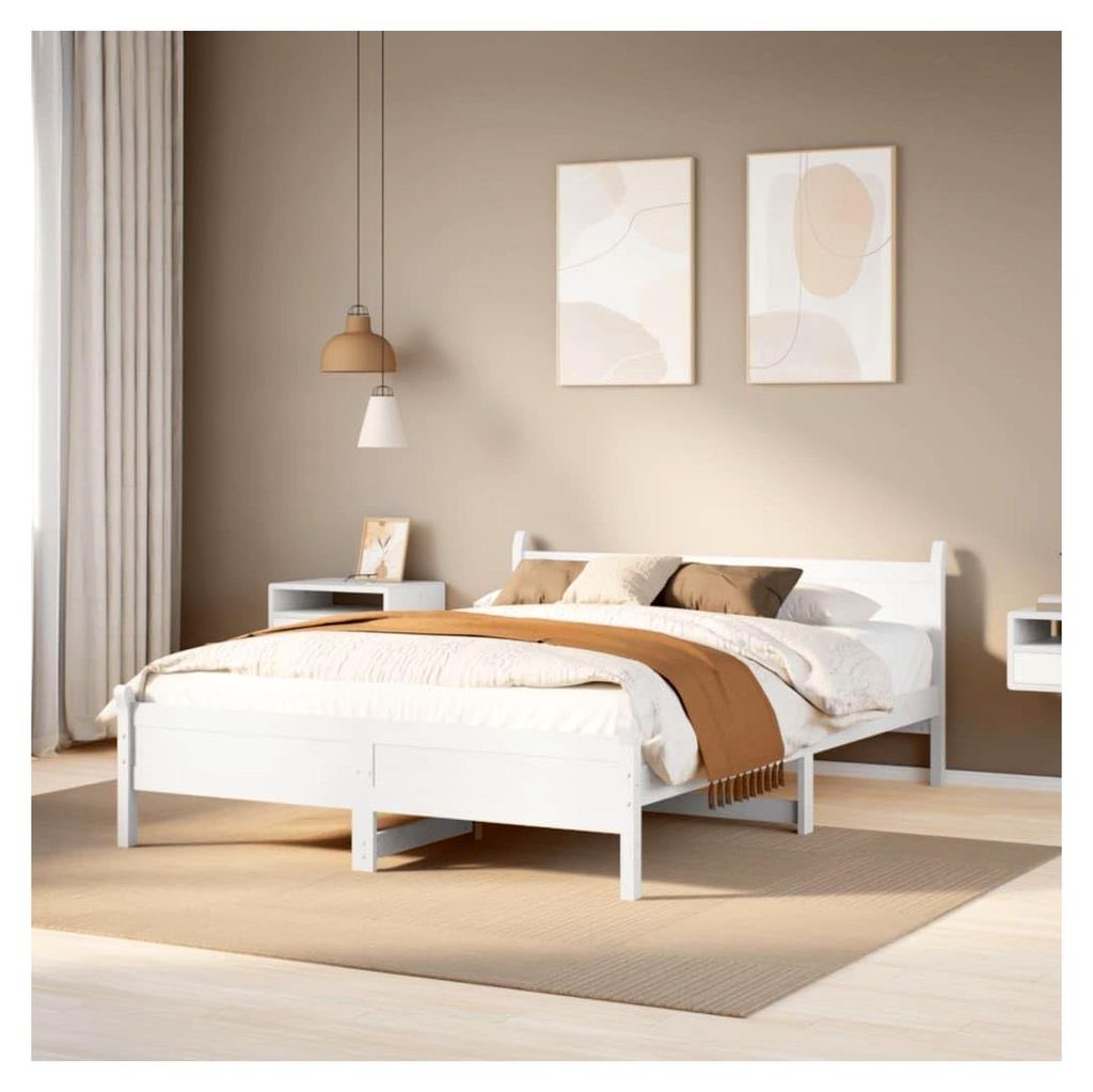 Bettgestell ohne Matratze Weiß 150x200 cm King Size Massivholz Kiefer