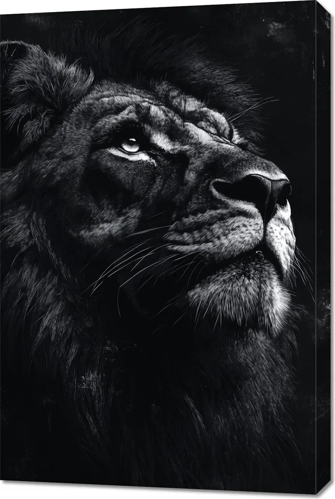 Wall Art Leone 60x90 cm - Quadro Moderno Bianco e Nero Minimal