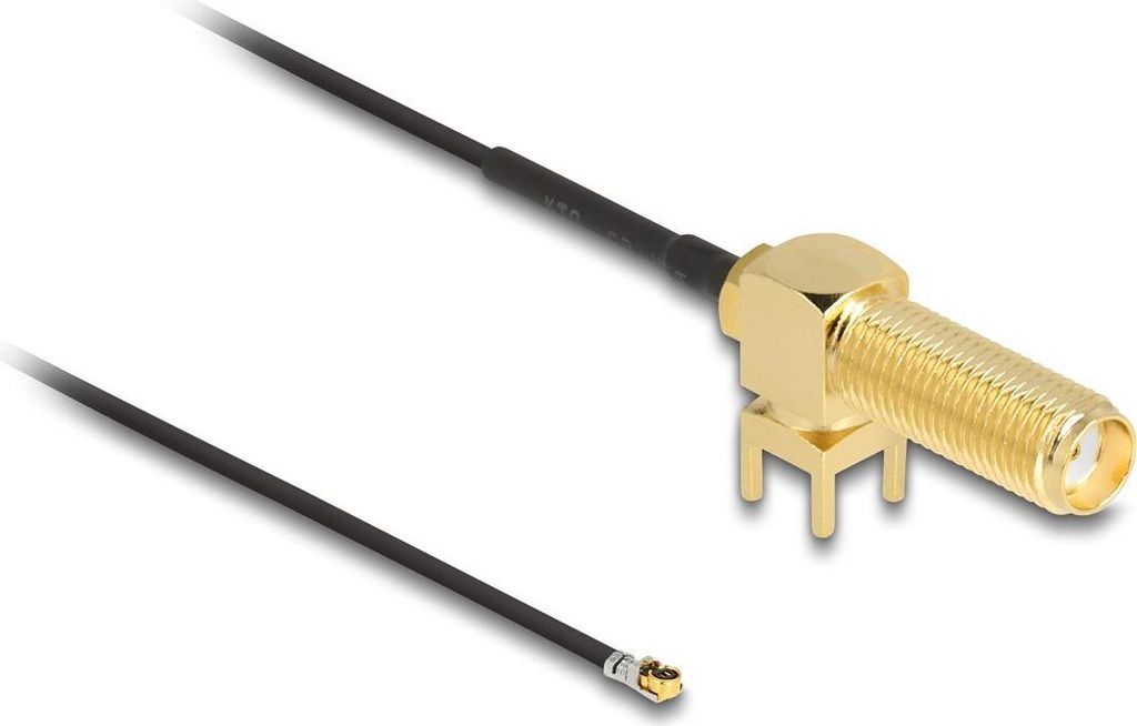 Delock Antennenkabel SMA 90 grad PCB Buchse zum Einbau zu I-PEX Inc., MHF 4L Stecker 1.13 15 cm Gewindelänge 15 mm