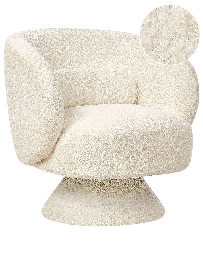BELIANI Sessel Cremeweiß Bouclé Drehbar ohne Armlehnen Retro-Stil Wohnzimmer Schlafzimmer Ausstattung Drehsessel Polstersessel