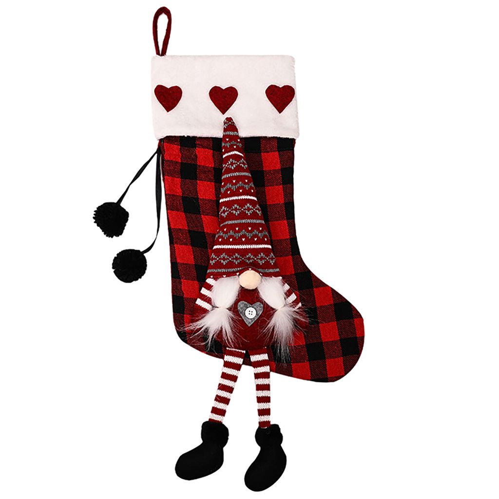 Frohe Weihnachten Socken 3D Muster MUSTERS EUGRAFTE Tönung Dekoration Plüschtuch Rot und Schwarz karierte Weihnachtssocken für Weihnachten-Rot