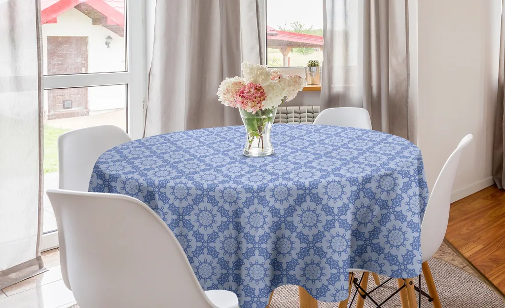 Tovaglia Rotonda 150 cm Blu Cielo Damasco ABAKUHAUS per Cucina