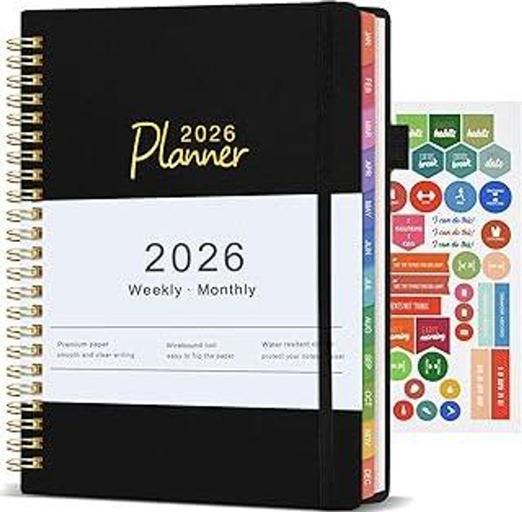 Kalender 2026 A5, Terminplaner & Wochenplaner mit Monatsübersicht, Studienplaner, Planer Januar bis Dezember 2026, Schulplaner Notizbuch, Schwarz