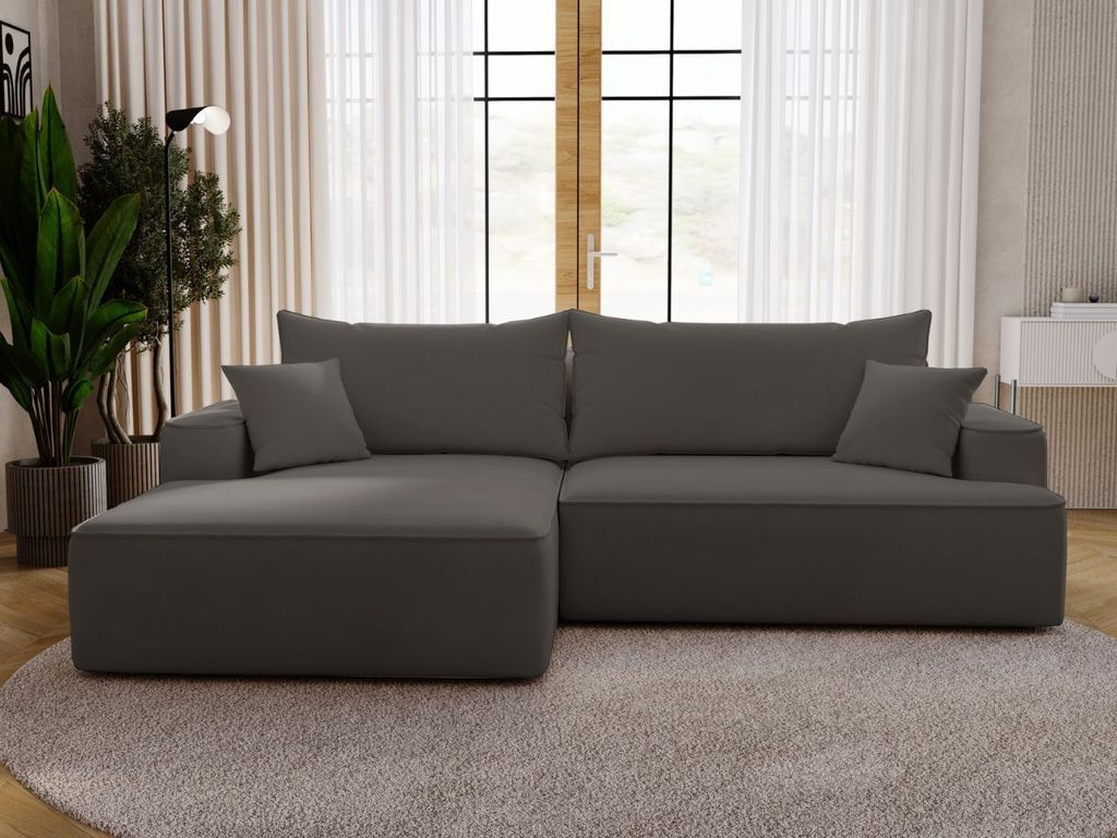 GrainGold Ecksofa L-Form Links California - Ecksofa mit Schlaffunktion, Bettkasten - Moderne Ecksofa, Wohnzimmer Ecksofa - Eckcouch Dunkelgrau (Kom...