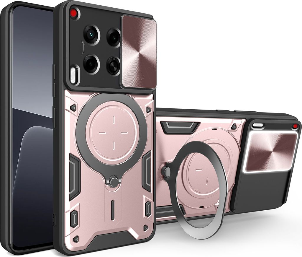 Handyhülle für Tecno Camon 30 4G 5G Dual-Layer Stoßfest Rüstung Hülle mit Dia Kameraschutz und Kreisförmig Ring Ständer Roségold