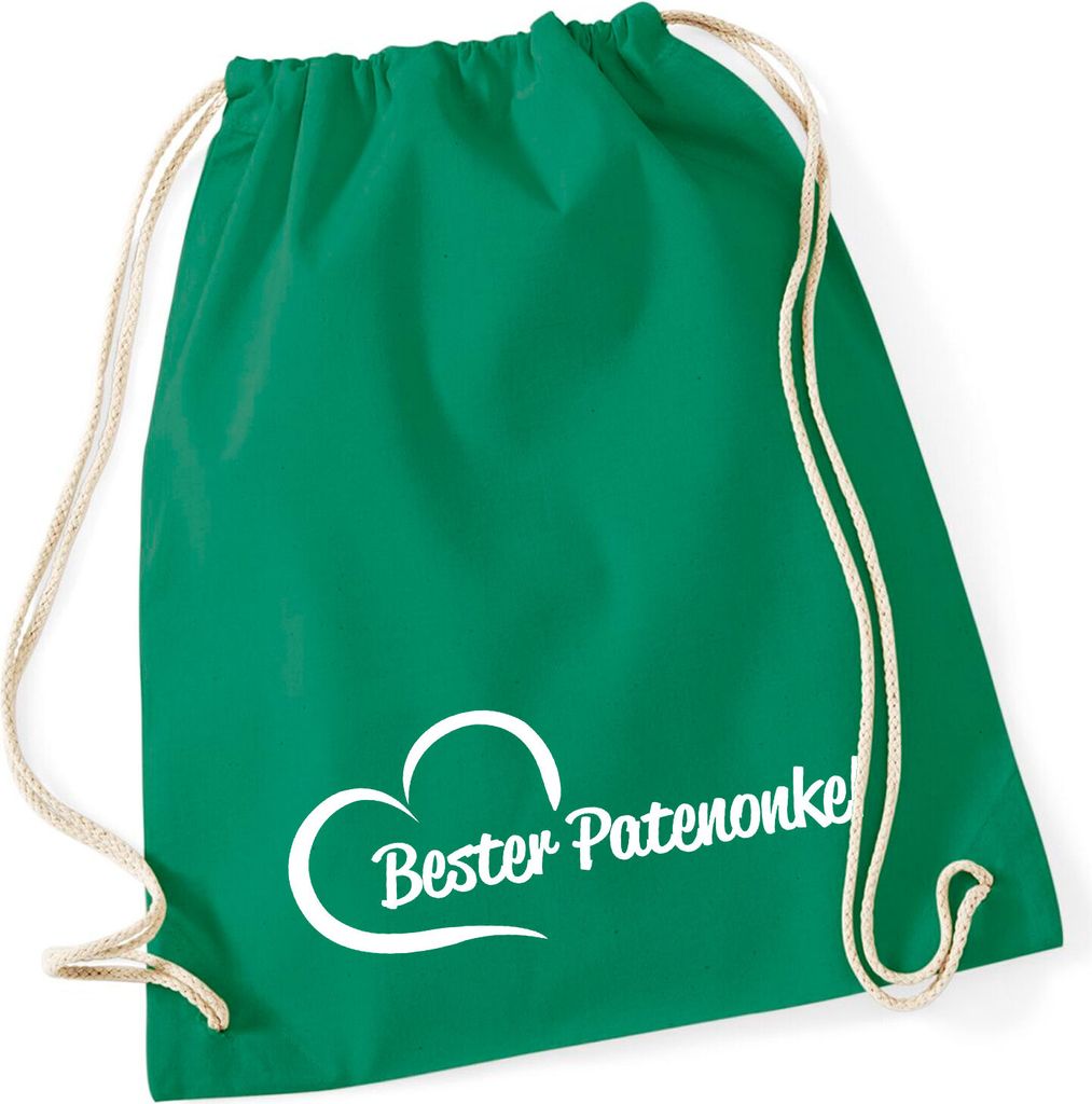 Huuraa Turnbeutel Bester Patenonkel Herz 12 Liter Kelly Green Baumwolle Rucksack Geschenkidee