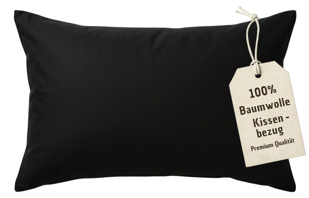 Kissenbezug 40x60 cm Schwarz | 100% Baumwolle | Atmungsaktive PREMIUM Kissenhülle mit verdecktem Reißverschluss