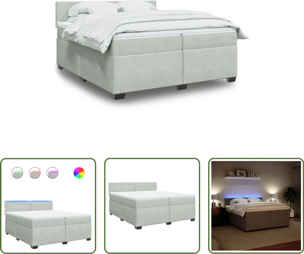 The Living Store Boxspringbett mit Matratze Hellgrau 200x200 cm Samt