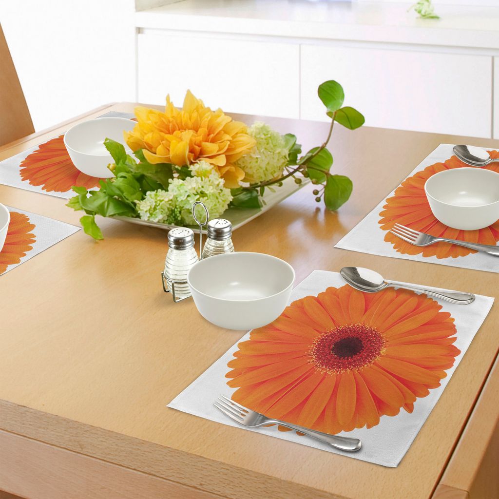 ABAKUHAUS Orange Platzmatten, Blume von Gerbera Vivid Petals Nahaufnahme Bild Fresh Garden Botanik Frühling, Tiscjdeco aus Farbfesten Stoff für d...