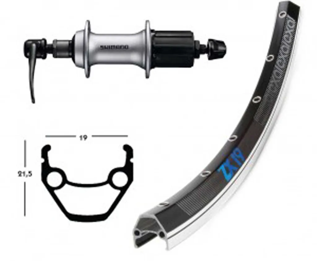 Roue de vélo arrière 28 pouces Exal ZX19 Argent moyeu Shimano Acera