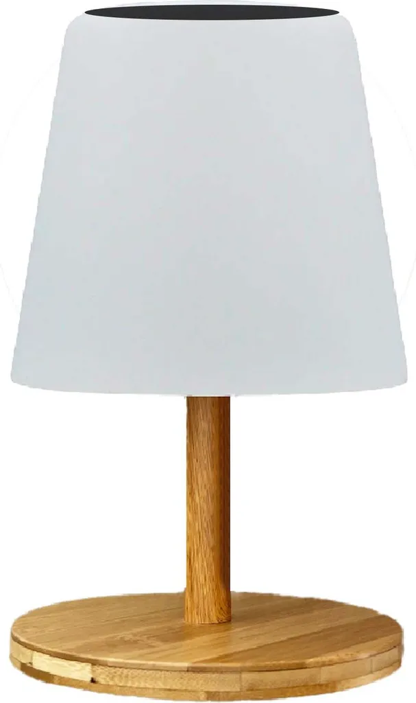 Lampe de table LED solaire et rechargeable avec pied en bois de bambou