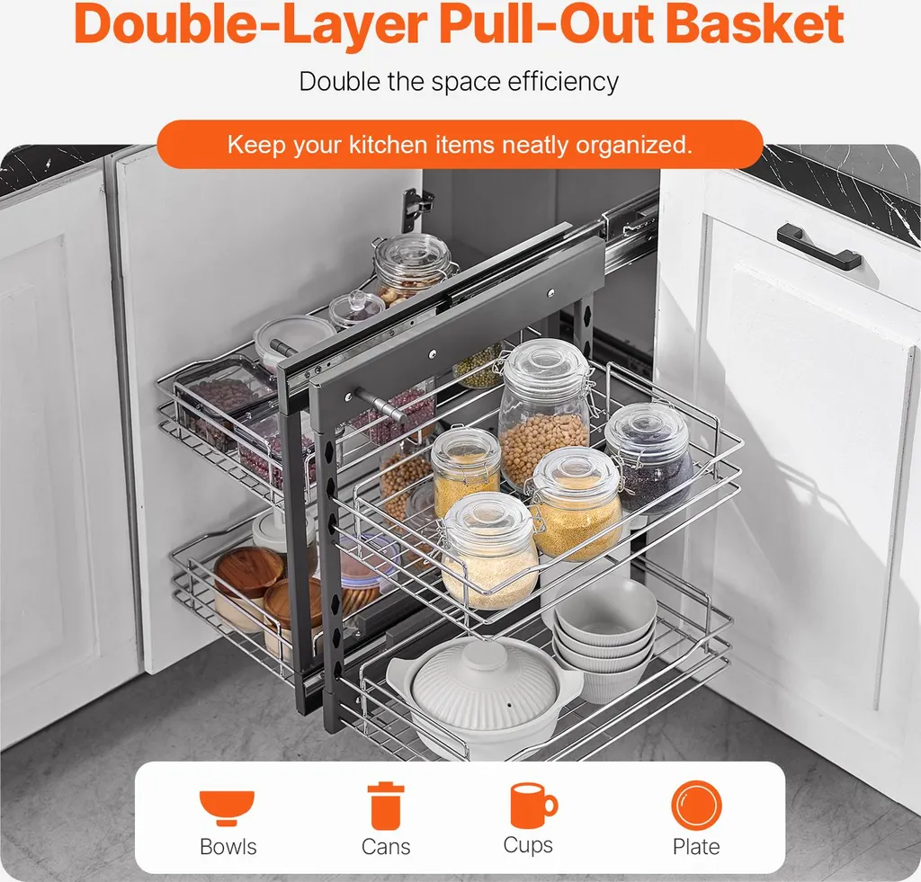 Organisateur de Cuisine en Acier Chrome avec 4 Paniers Extensibles