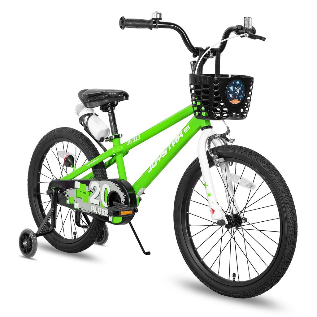 JOYSTAR Pluto 20 Zoll Kinderfahrrad mit beleuchteten Stützrädern, Korb, Flaschenhalter, Kinderfahrrad für Jungen und Mädchen 3-12 Jahre, Grün