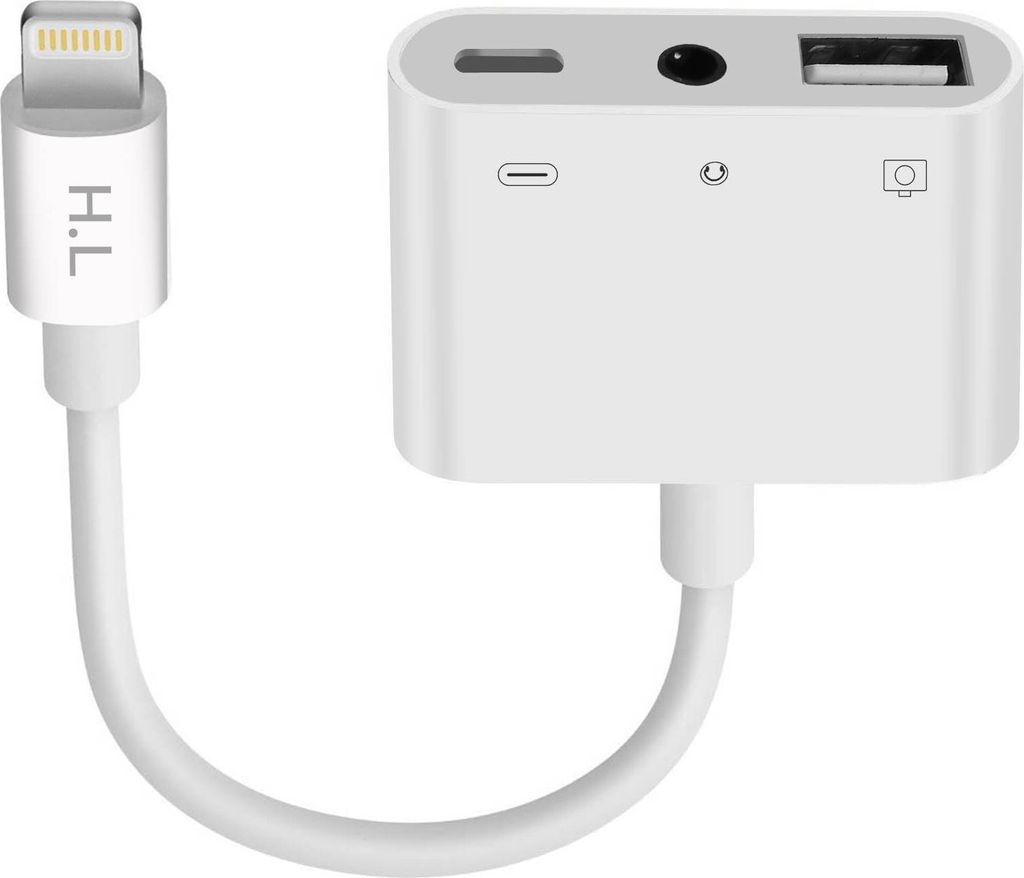 HL-111 Lightning auf USB + 3.5mm Klinkenanschluss + Lightning Adapter – Weiß