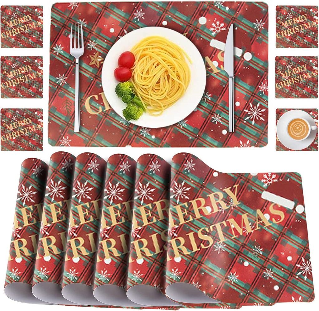 Teller Untersetzer Becher Rot Weihnachten Set 6+6