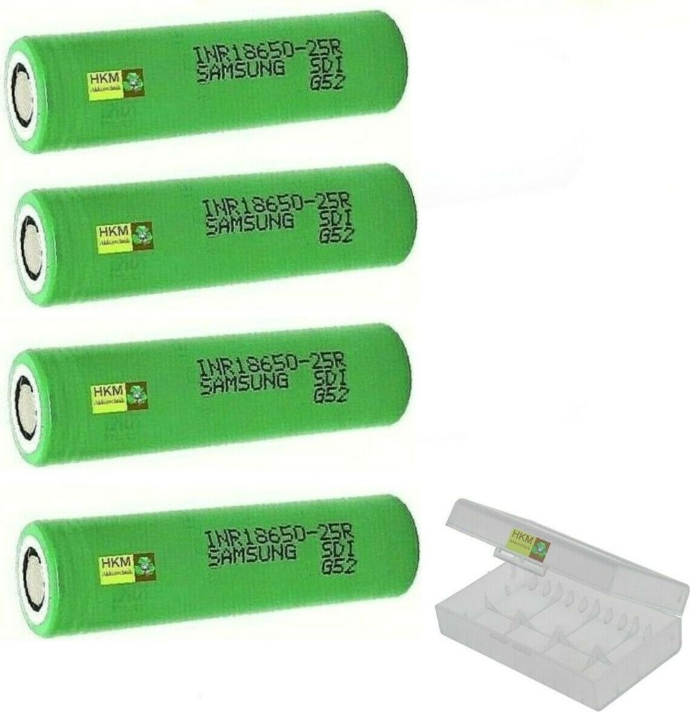 4 x Samsung SDI INR18650-25R Li Akku 2500 mAh 3,6 V / 3,7 V 22A mit Transportbox