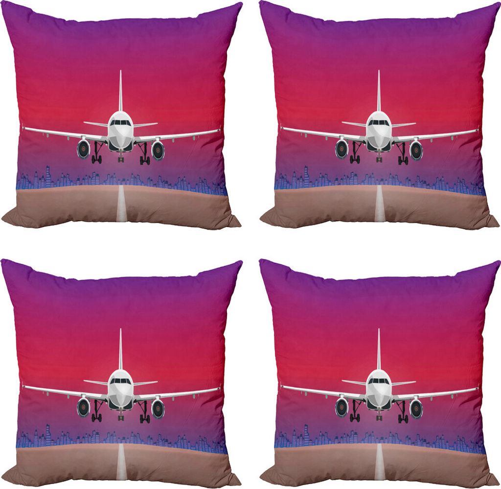 ABAKUHAUS Flughafen Kissenbezug Set (4 Stück), Take Off Flugzeug Abstrakt Himmel, Moderner Doppelseitiger Digitaldruck, 60 cm x 60 cm, Mehrfarbig