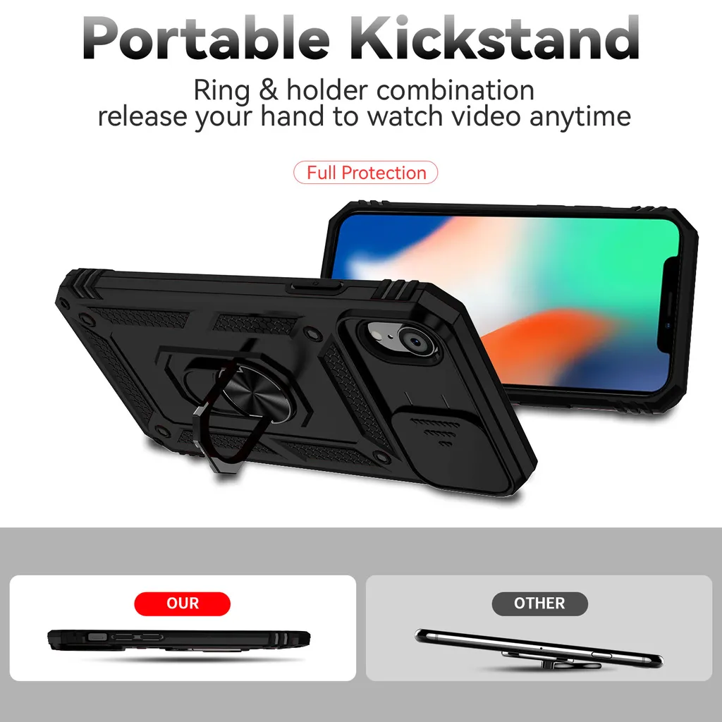 Cover Professionale iPhone XR Nera con Slider Privacy e Anello Stand - 5