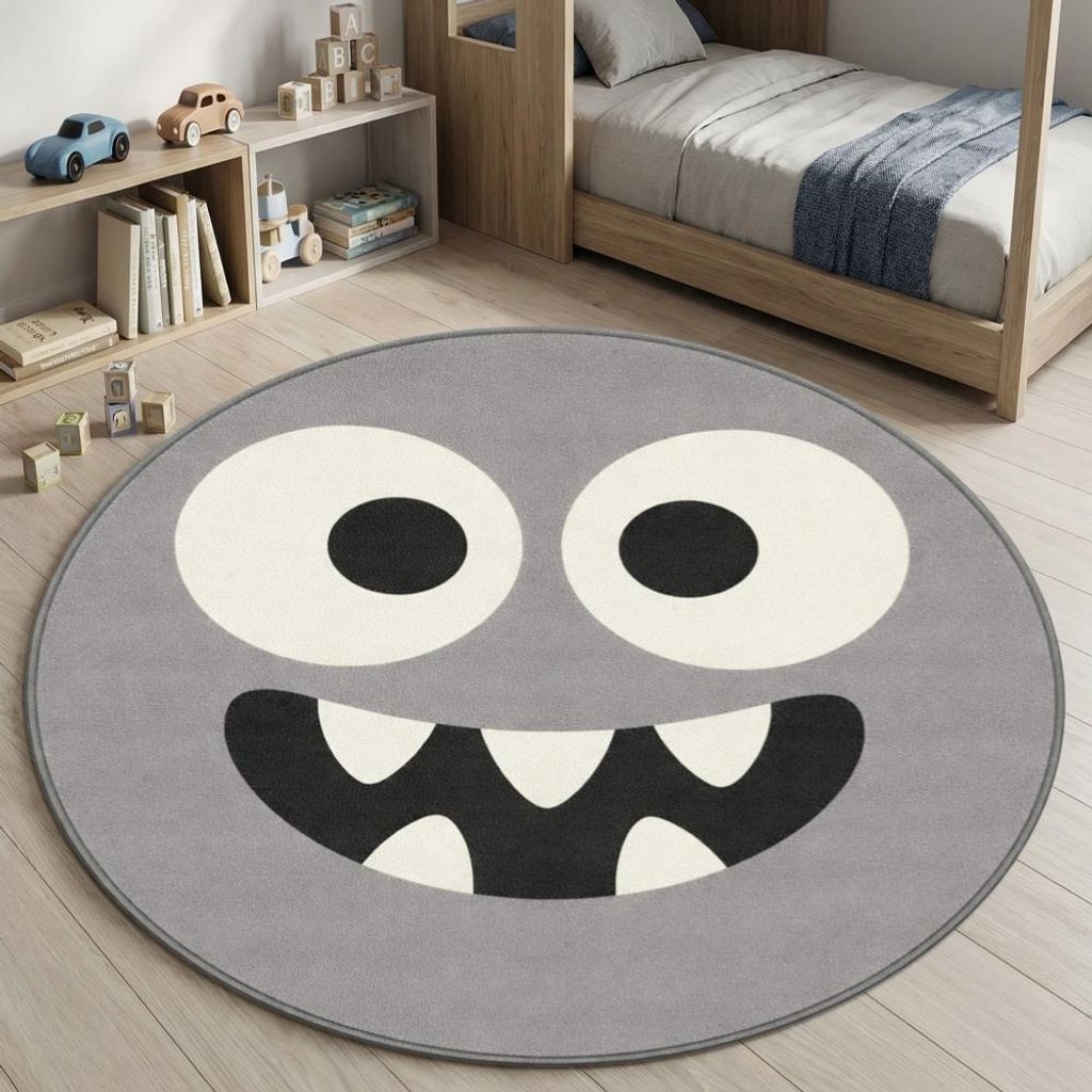 Design Kinderteppich Grau Monster Look Größe - 160 cm Rund