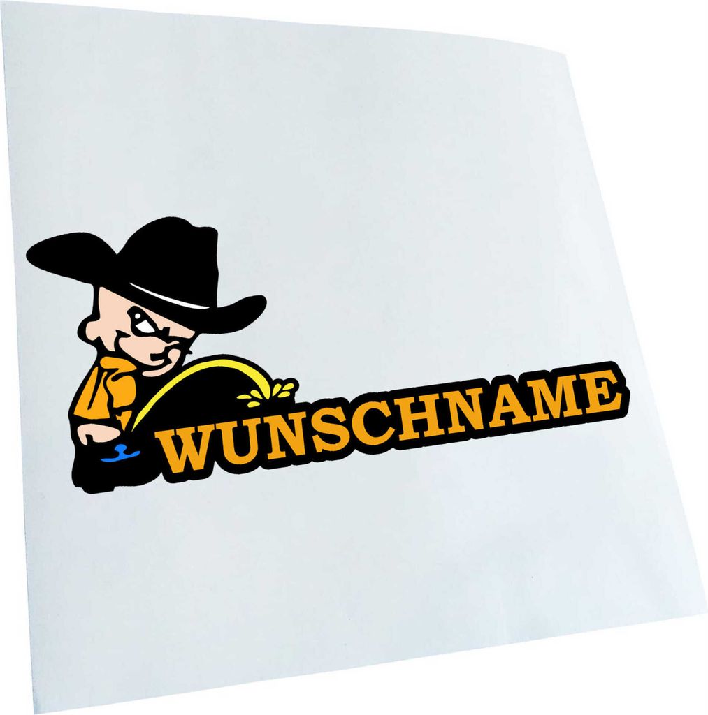 Kiwistar - Autoaufkleber - Piss on Wunschname - Cowboy - 16 cm - bunt - Wunschtext - Pissmännchen personalisiert - Aufkleber für Auto, Laptop, Fa...