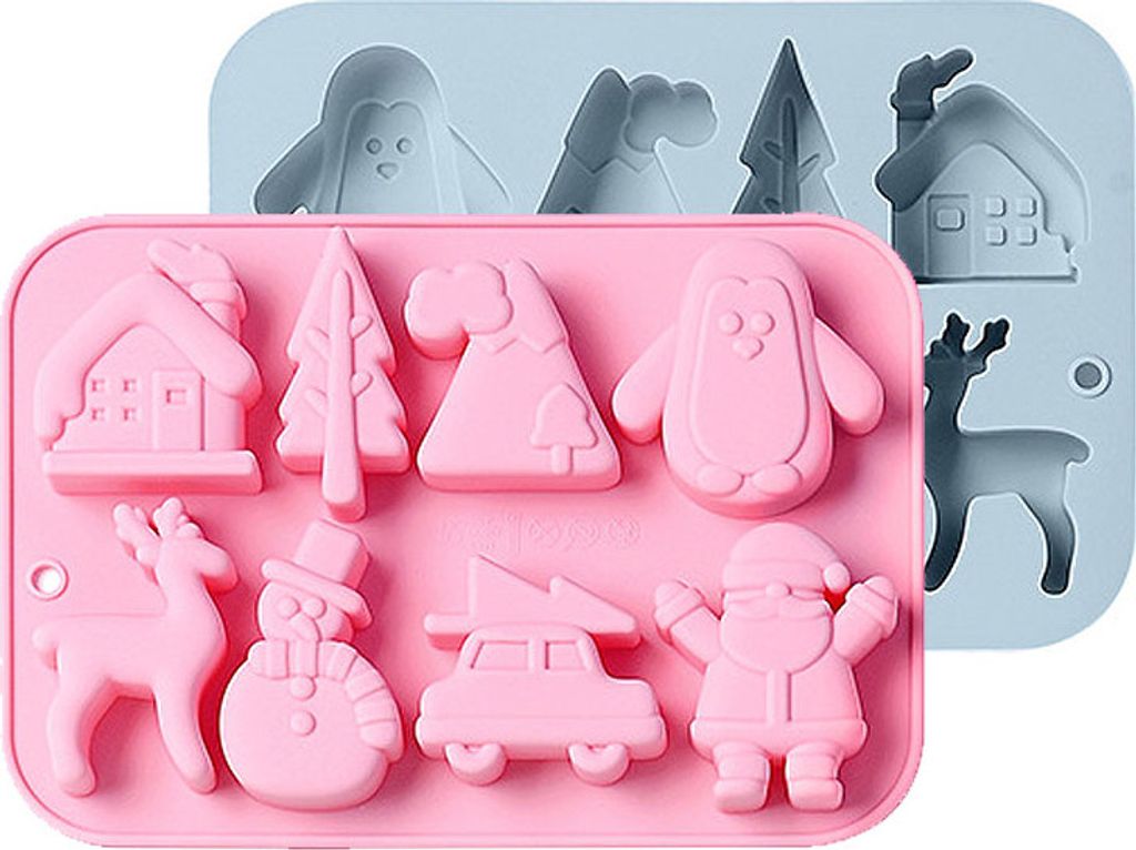 2er-Pack Weihnachten 3D-Silikonformen, Antihaft-Süßigkeiten-Kuchen-Schokoladen-Gelee-Backform-Tabletts Für Party-Weihnachtsgeschenke, Mit Form V...
