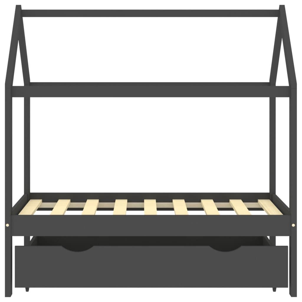 "Winterschlussverkauf "Kinderbett - CLORIS - Jugendbett eleganten Design - mit Schublade Dunkelgrau Massivholz Kiefer 70x140 cm - NeuMöbel1810523