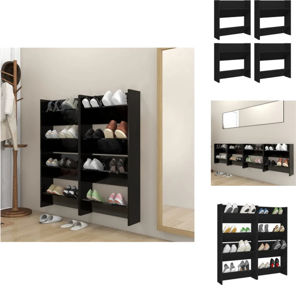 Fini le désordre : Armoire à chaussures murale noire lot de 4 bois compact