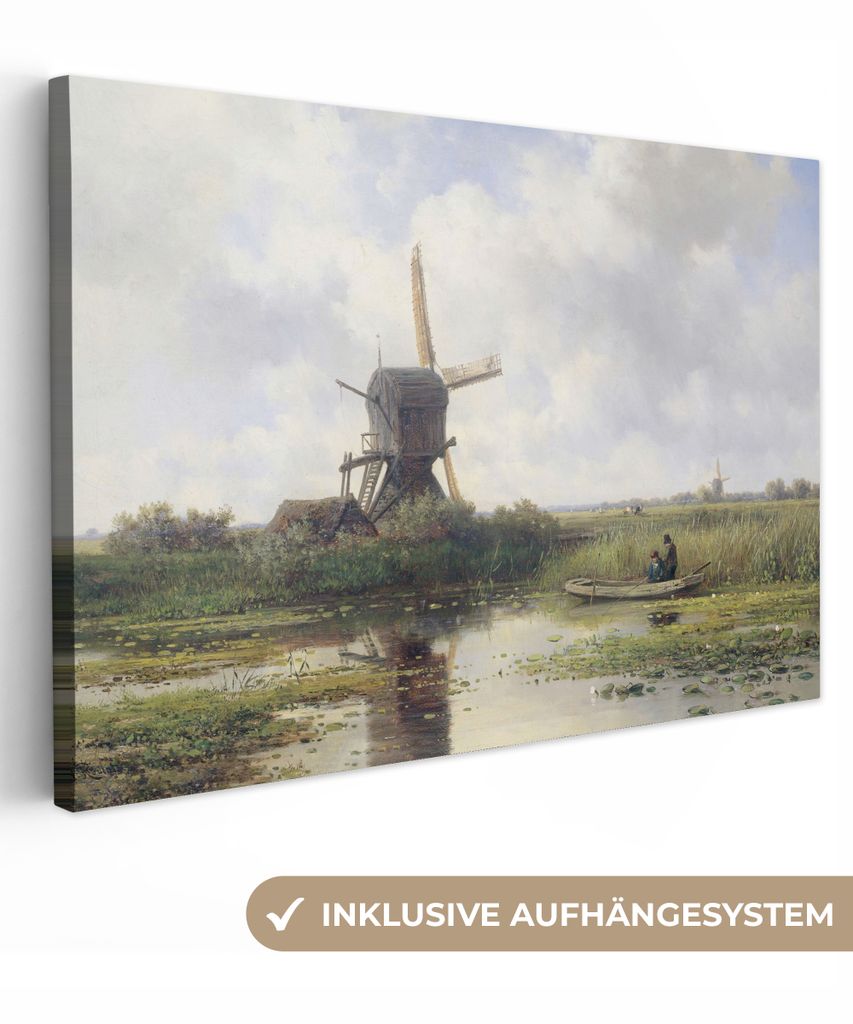 MuchoWow - Leinwandbilder - Mühle - Willem Roelofs - Alte Meister - Kunst, Wandbild, Wanddeko Bilder Wohnzimmer, 60x40 cm