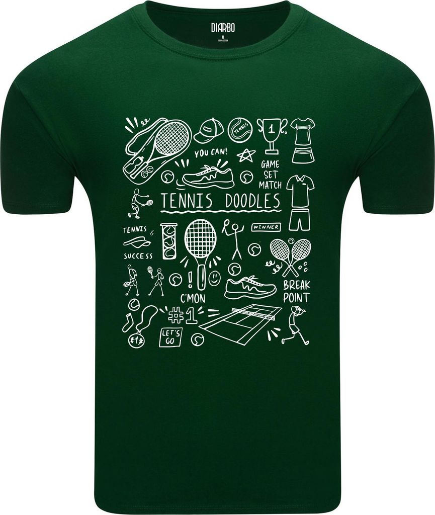 Diarbo Herren T-Shirt mit Sport Druck Tennis-Kritzeleien Dunkelgrün Gr.XL